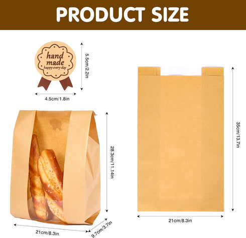 25 Packs Packaging (13.7x8.3x3.5 Inch) Moretoes Sourdough Paper Bread Bags, Bread Bags for Homemade Bread with Window