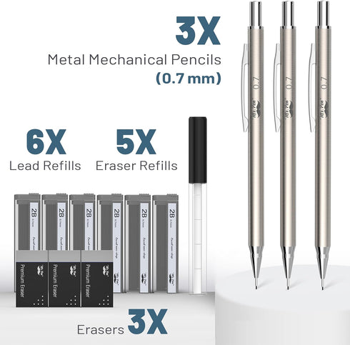 Mr. Pen- Metal Mechanical Pencil Set, 0.7mm, 3 Pack, 0.7 mechanical pencils, mechanical pencil .7, Sketching Pencils, Drafting Pencil, Mechanical Pencil by Mr. Pen
