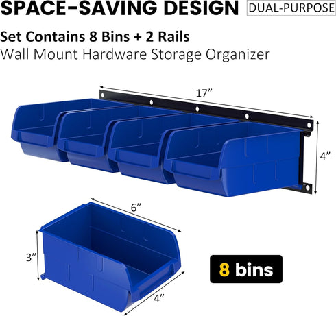 8 Bins&2 UNITEDPOWER wall mounted garage storage bin, Parts Rack, Plastic Hanging Stackable Storage Bin, Hardware Tool