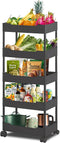 5-Tier Plastic Rolling Utility Cart, Rolling Storage Cart, Narrow Shelf, Bathroom Organizer