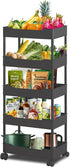 5-Tier Plastic Rolling Utility Cart, Rolling Storage Cart, Narrow Shelf, Bathroom Organizer