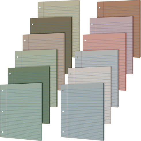 PerKoop 12 Pack Lined Paper, 600 Sheets Wide Ruled 8 x 10.5 Inch, 3 Hole Punched Notebook Paper