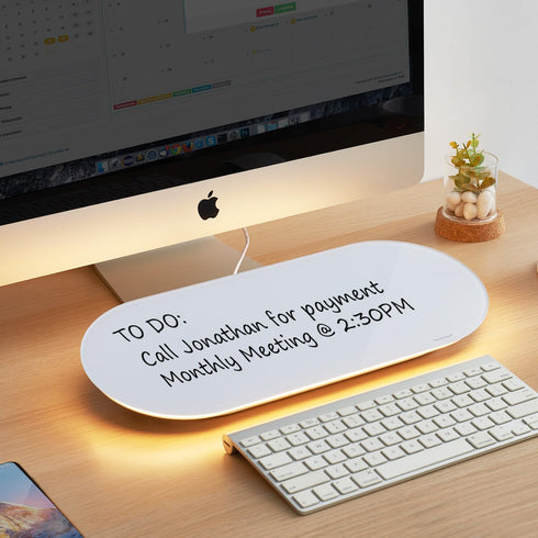 TSJ OFFICE Glass Desktop Whiteboard, 17 X 7 Inches Small Dry Erase Board with Warm Light, Desk Organizer