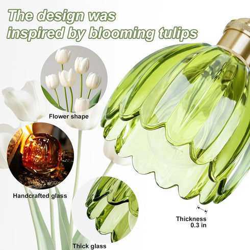 Set (Bulbs Hardwired Wall Sconces of Two, Vintage Wall Lights with Green Tulip Glass Lampshade, Gold Wall Lamps