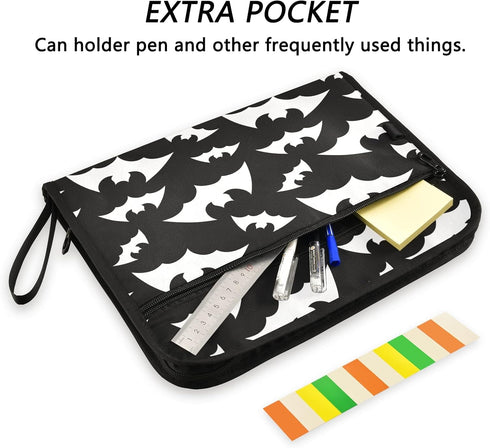 Halloween Bats Expanding File Folder, 13 Pockets, Black Animals Accordion Organizer for A4 Letter Size