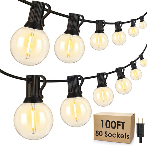 Mlambert 100Ft LED Outdoor String Lights, Dimmable Patio Lights, Waterproof Shatterproof 53