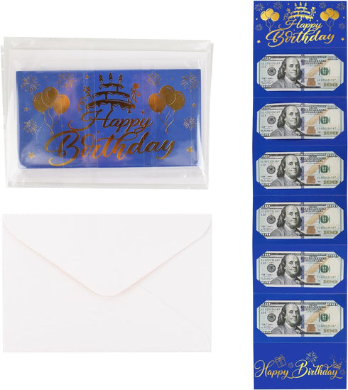 Lemicin Birthday Money Holder Envelopes for Cash Gift Surprise Blue Gold Money Envelopes with Slots Happy Birthday Gift
