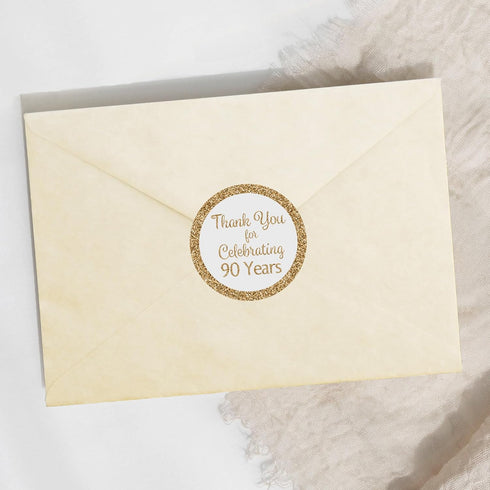 White and Gold 90th Birthday Thank You Stickers, 1.75 in - 40 Labels, 90th Birthday Decorations