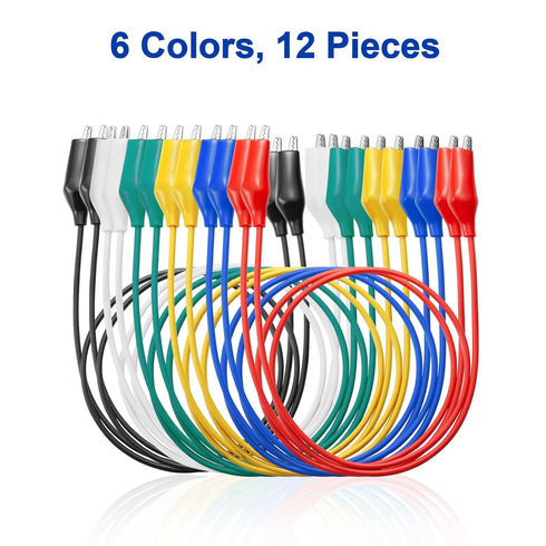 12PCS Alligator Clips Electrical, 6 Colors Premium Test Leads Set, 22AWG Flexible Copper Wire for Test Probes, 21.5