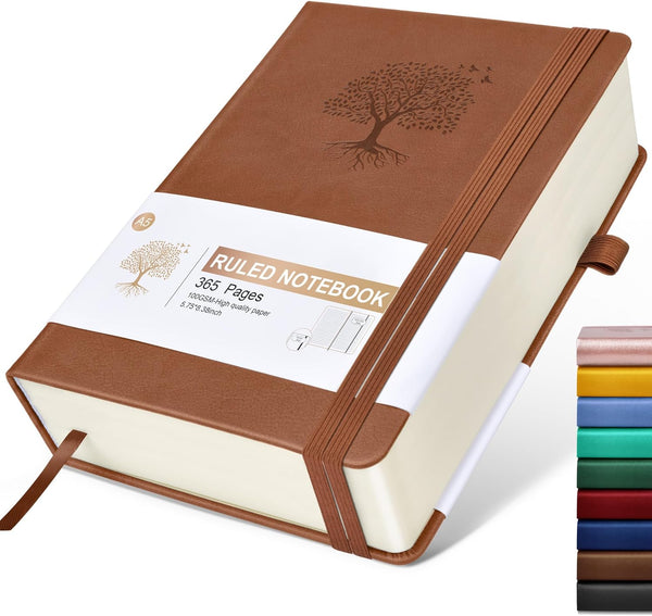 Lined Journal Notebook - 365 Pages A5 Thick Journal for Writing, College Ruled Hardcover Leather Journal, Daily