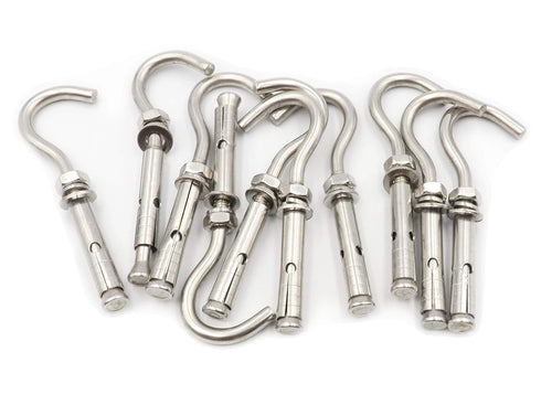 LBY 10pcs Expansion Anchor Bolt Open Cup Hooks - M6 Heavy Duty Bolts, Stainless Steel Hardware Tool