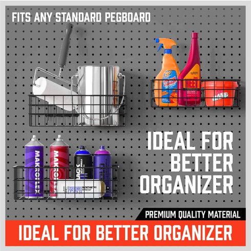 HORUSDY Peg Board Bins and Baskets, 4 Pack Square Style Pegboard Baskets and Bins for Organizing Workbenches,