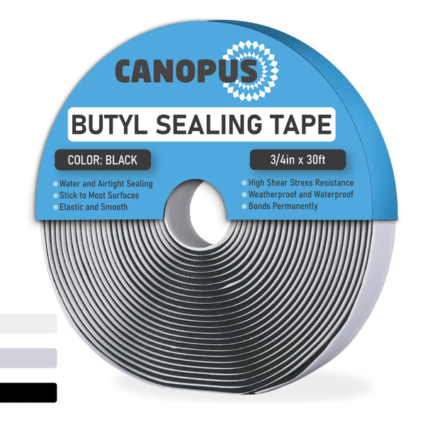 CANOPUS Butyl Seal Tape, Black, 1/8-in x 3/4-in x 30-ft, Heavy Duty Waterproof Sealant Putty Tape