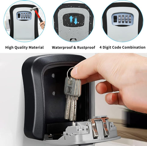 Key Lock Box, Resettable 4 Digit Combination Spare Key Safe, Weatherproof Key Storage Lock Box for Home, Office