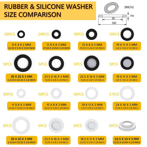 Rubber Washers, Shower Hose Washers 135 PCS 16 Sizes Rubber & Silicone Gasket, Garden Hose Washers Seals Kit with Screen Filter for Sealing Repair & Shower Hose/Faucet/Shower Head