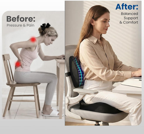 Hsypti Tailbone Seat Cushion Lumbar Support Pillow for Office Chair, X Large Memory Foam Chair Cushions for Sciatica