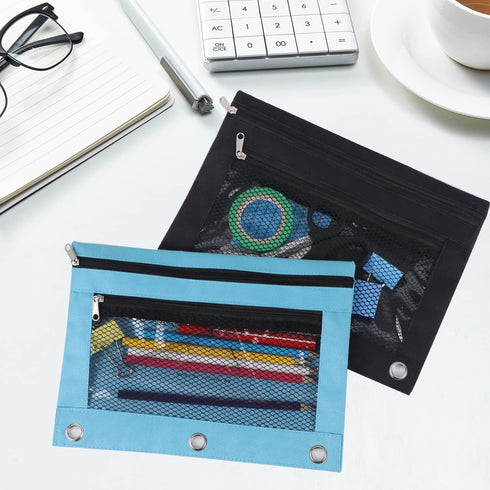 Pencil Pouches, Zipper Binder Pencil Pouch with 3 Holes, 3 Ring Zippered Pocket for School Office