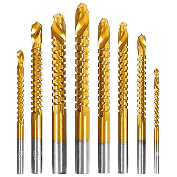 YUENTOEN Twist Drill Bits - 8Pcs Serrated Drill Bit Set, Titanium Coated HSS Sharp 3-10mm Spiral Saw Drill Bit for