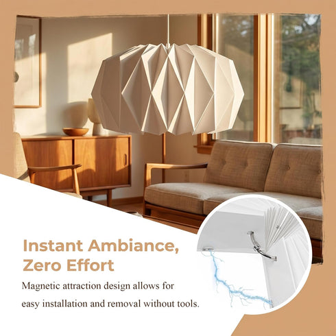 KALLORY Magnetic Origami Lampshade Decorative Light Cover Accessory Pleated Paper Lamp Shade for Bedroom Living Room