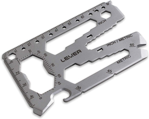 Lever Gear Toolcard Pro, 40 in 1 Credit Card Multitool, TSA Approved Slim Survival Card Wallet Tool (Silver)