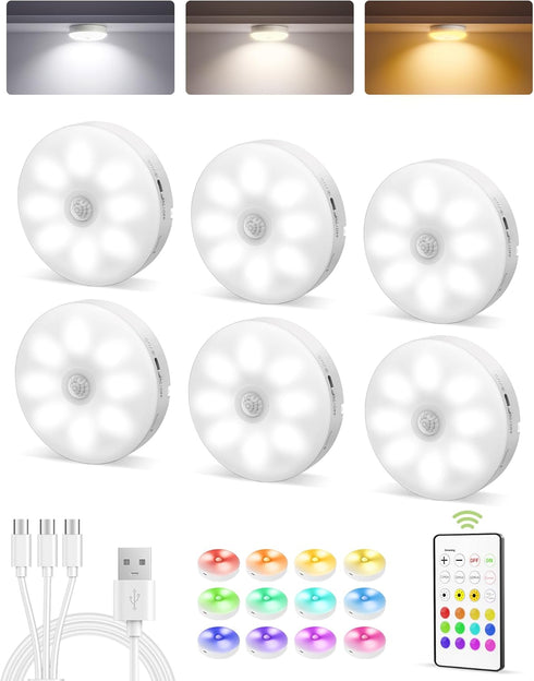 EZVALO 6-Pack Under Cabinet Lighting, Rechargeable Motion Sensor Puck Light with Remote,