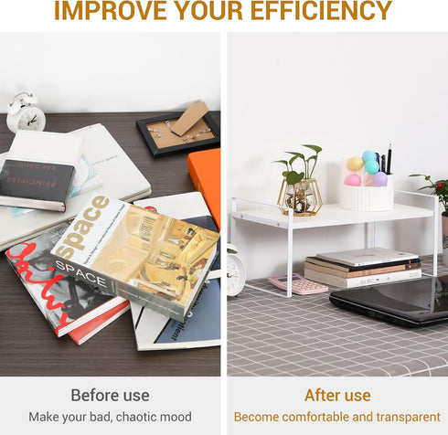 YGYQZ Wood Office Desk Shelf Organizer, Cute Dresser Top Storage Rack for Women, Men, Kids, Aesthetic Bookshelf (White)