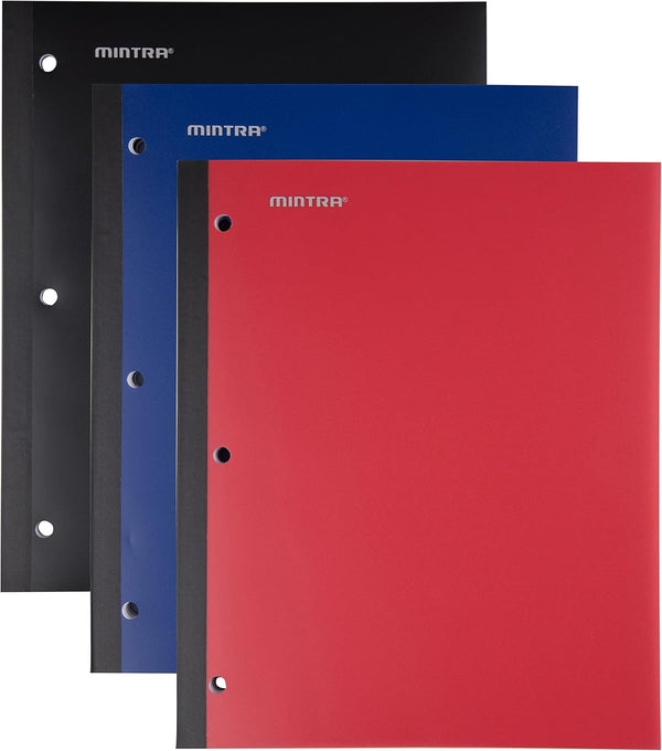 Mintra Wireless Notebook 3 Pack, 80 Sheets College Ruled (Black, Blue, Red)