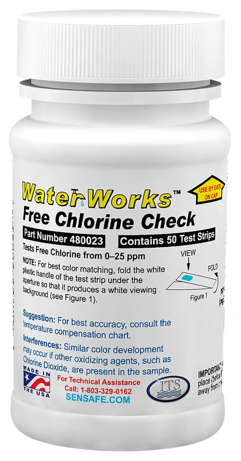 Industrial Test Systems WaterWorks 480023 Free Chlorine Test Strip, 0-25ppm Range, 5 Second Test Time (Pack of 50)