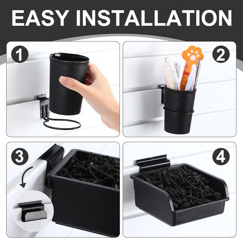 28 Pcs Slatwall Accessories Organizer Kit, Slatwall Hooks, Bins, Cups, and Basket for Garage Kitchen Organization