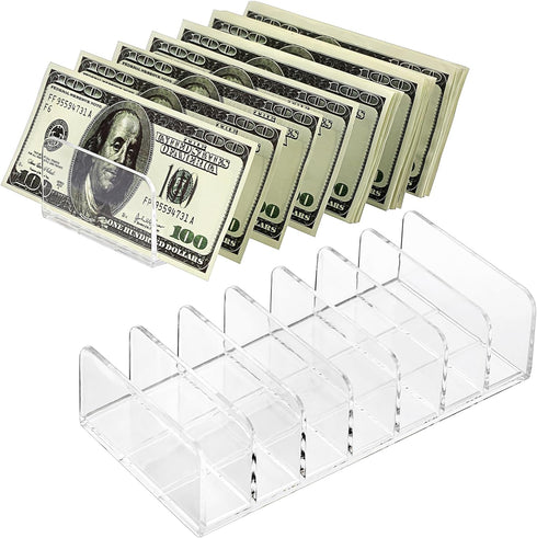 Hipiwe 2 Packs Clear Plastic Cash Tray Mail Organizer for Desk - 7 Slots Bill Divider Holder for Paper, Document, Makeup