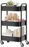 WBKATN 3 Tier Rolling Cart Metal, Black Carts with Lockable Wheels, Three Tiered