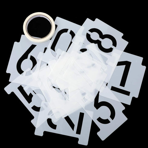 20 Pieces Curb Stencil Kit - 0-9 Numbers Stencils Kit, 14 Mil Plastic, 4 Inch Tall Numbers with Masking Tape