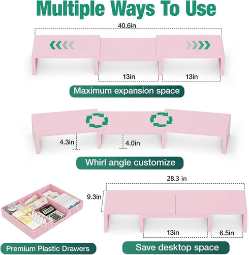 OPNICE Desk Organizers and Accessories, Dual Computer Monitor Stand Riser with Drawer, Office Decor for Women, Office