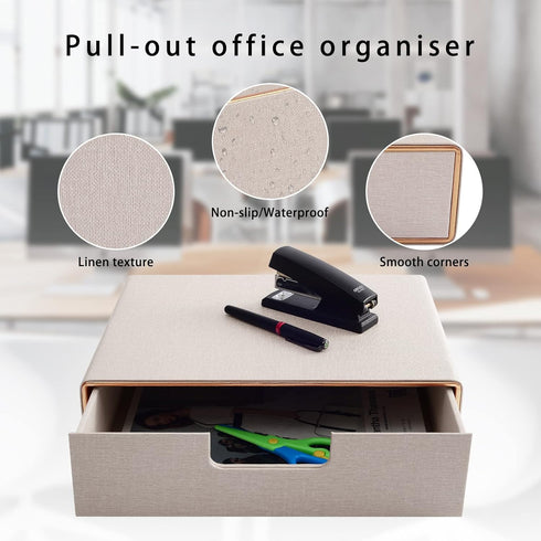 PU Leather Stackable Organizer Drawer, Executive Desktop Filing Cabinet for Jewelry, Bills, Paper, Beige
