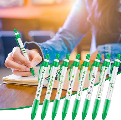 Ctosree Mental Health Awareness Pens, 12 Style Green Ribbon Retractable Gel Pens, Office Charity Stuffers