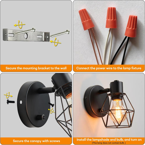 Dimmer LG9933941 Lightess Black Wall Sconce with ON Off Switch, Adjustable Head Vintage Cage Wall Mount Light Fixture