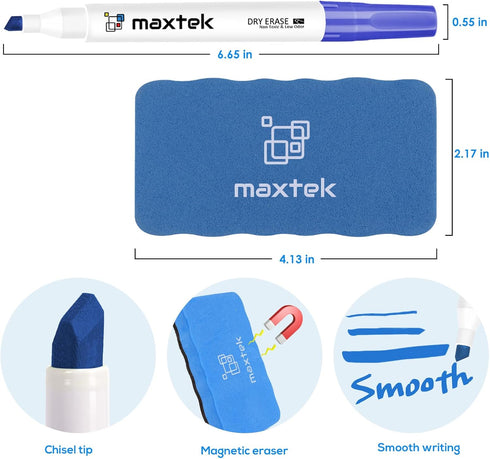 Set 4 Count 1 maxtek Low Odor Dry Erase Markers Chisel Tip, Whiteboard Markers with Magnetic Eraser
