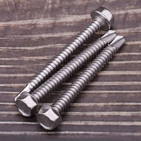#14 x 4" Hex Washer Head Self Drilling Screws, 25 PCS, Self Tapping Sheet Metal Tek Screws, 410 Stainless Steel