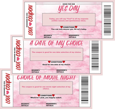 Love Voucher Cards for Him and Her - 18 Unique Watercolor Themed Romantic Gift for Birthdays, Anniversaries,