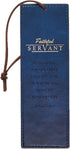 Christian Art Gifts Vegan Faux Leather Scripture Bookmark for Men & Women, Faithful Servant, Navy Blue