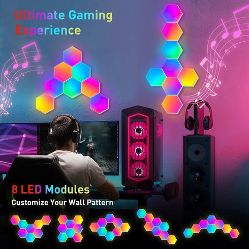 (8 Pack) TISOFU Hexagon Lights LED Wall Panels, RGB Gaming Lights with APP, Smart Modular Panel Hex Tiles Push Glide