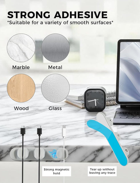TFZUJDS Magnetic Silicone Cable Clips with No-Residue Strong Adhesive Desk, Under-Desk, Nightstand, Wall, Car, Office