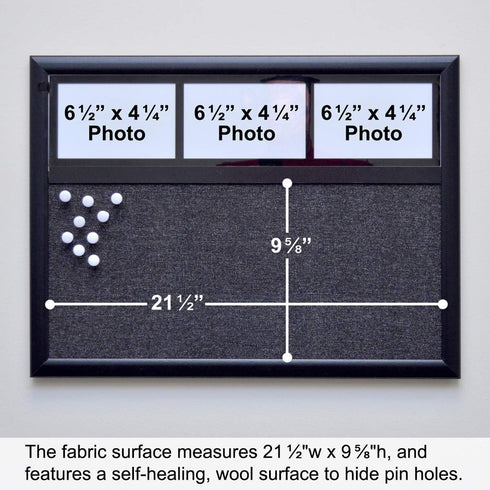 Ultimate Office Fabric Bulletin Board 24 x 18 Memo Board PLUS with 3 Photo Frames and Jumbo Pushpins
