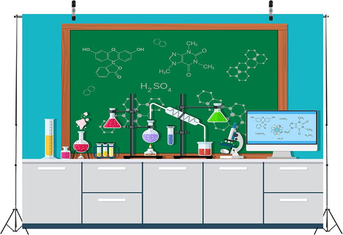 BELECO 9x6ft Science Lab Backdrop, Cartoon Chemistry Classroom Equipment Blackboard Background