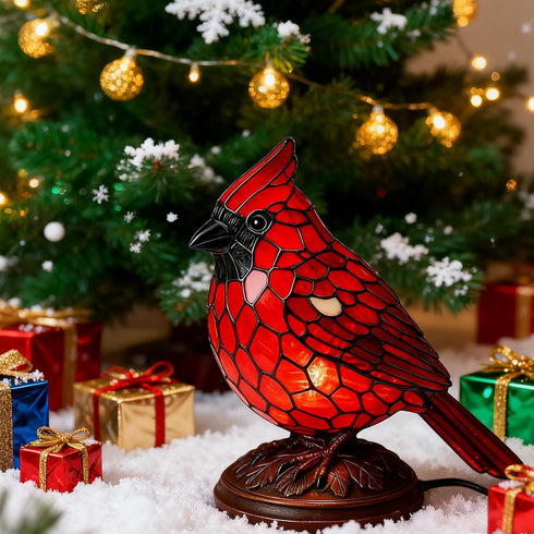 UDIYO (1) Cardinals Table Lamp Resin Red Bird Night Light for Bedside Living Room Christmas Decor Warm Glow Art Piece