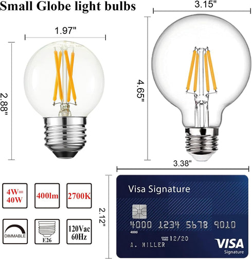 G16.5 Light Bulb LED 4W E26 Dimmable Equivalent E26 40 Watt Warm White 2700K 400lm CRI85+ Clear Glass (Pack of 6)
