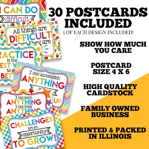Positive Encouragement Themed Blank Postcards, 30 Fill In Notecards for Students from Teachers