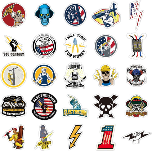 Electrician Stickers for Hard Hats,50pcs Electrician Hard Hat Stickers Funny Cool Trendy Electrician Waterproof Vinyl Decals for Helmet Toolbox Water Bottle Electrical Equipment Bumper by ANGUJC