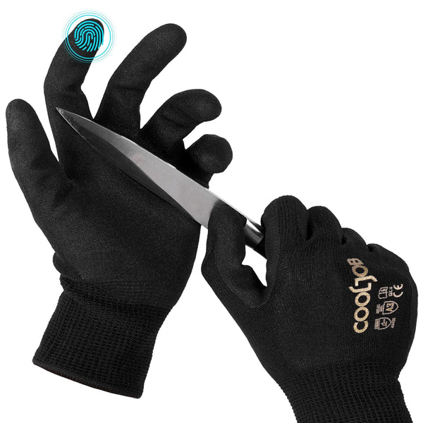 COOLJOB A3 Cut Resistant Fishing Gloves for Men - Touchscreen Safety Work Gloves with Grip Nitrile