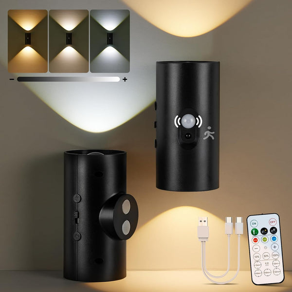 Motion Sensor Wall Lights with Remote, 4,000mAh Rechargeable Battery Operated Wall Sconces,